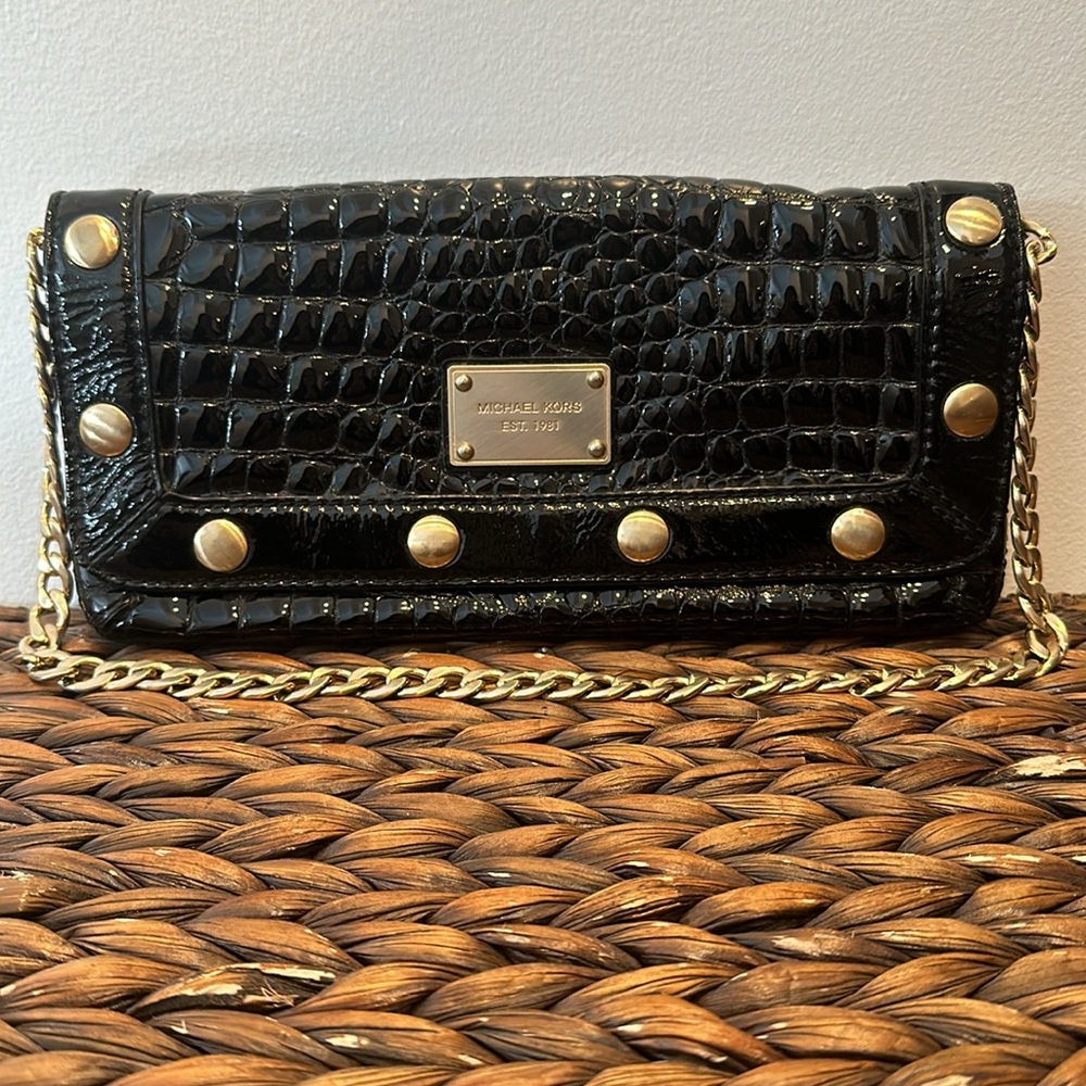 MICHAEL KORS Croc Embossed Black Patent Bag